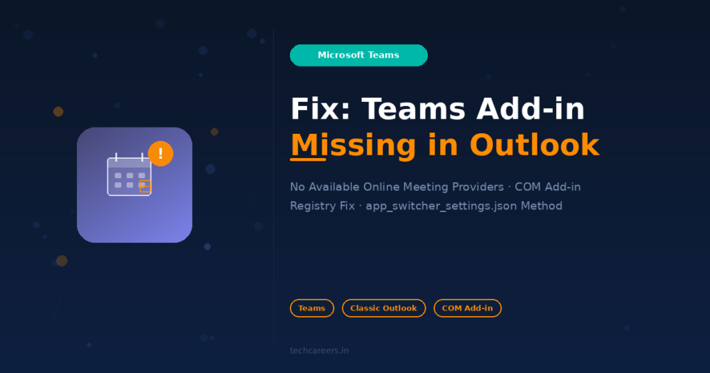 Fix No Available Online Meeting Providers in Classic Outlook - Teams Add-in Missing, Registry Fix, COM Add-in, Hybrid Deployment